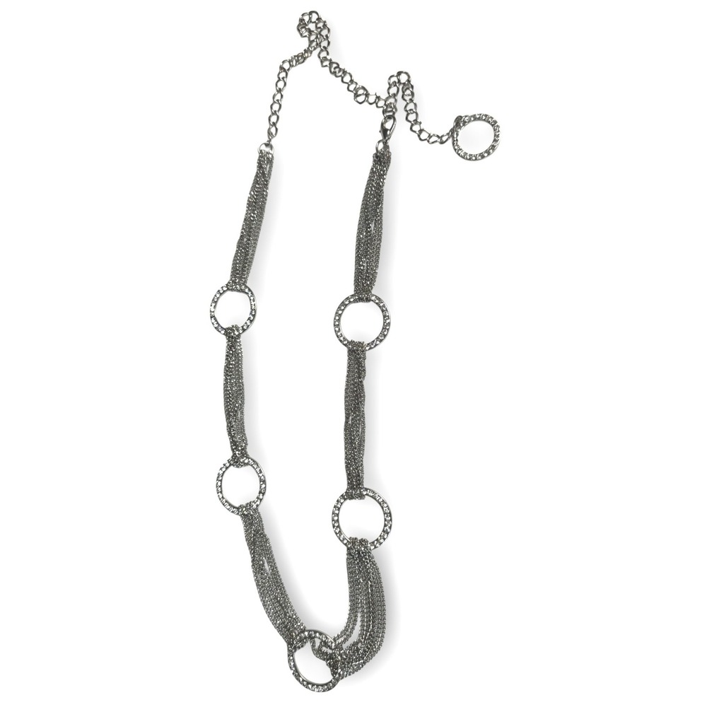 Vintage 90s Multi-Layer Silver Chain Belt Rhinestone O-Rings Adjustable 48 Inch - Picture 5 of 5